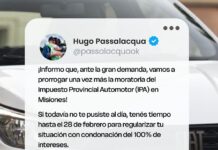 Misiones prorrogó la moratoria del Impuesto Provincial del Automotor hasta el 30 de abril