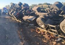 Un camión volcó en la Ruta 12 y el conductor dio positivo en alcoholemia