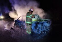 Una camioneta se incendió por completo sobre la Ruta Provincial 19 en Wanda