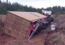 Un camión despistó sobre la Ruta Nacional 14, en San José